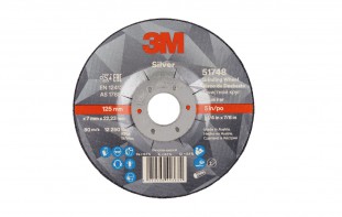 3M  Silver Depressed Centre Grinding Wheel, T27, 125 mm x 7 mm x 22.2 mm