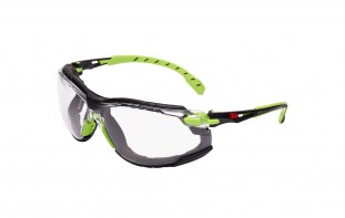 3M Solus 1000 Safety Glasses, Green/Black Frame, Scotchgard Anti-Fog/Anti-Scratch Coating (K&N), Clear Lens, Foam Gasket and Strap | S1201SGAFKT-EU