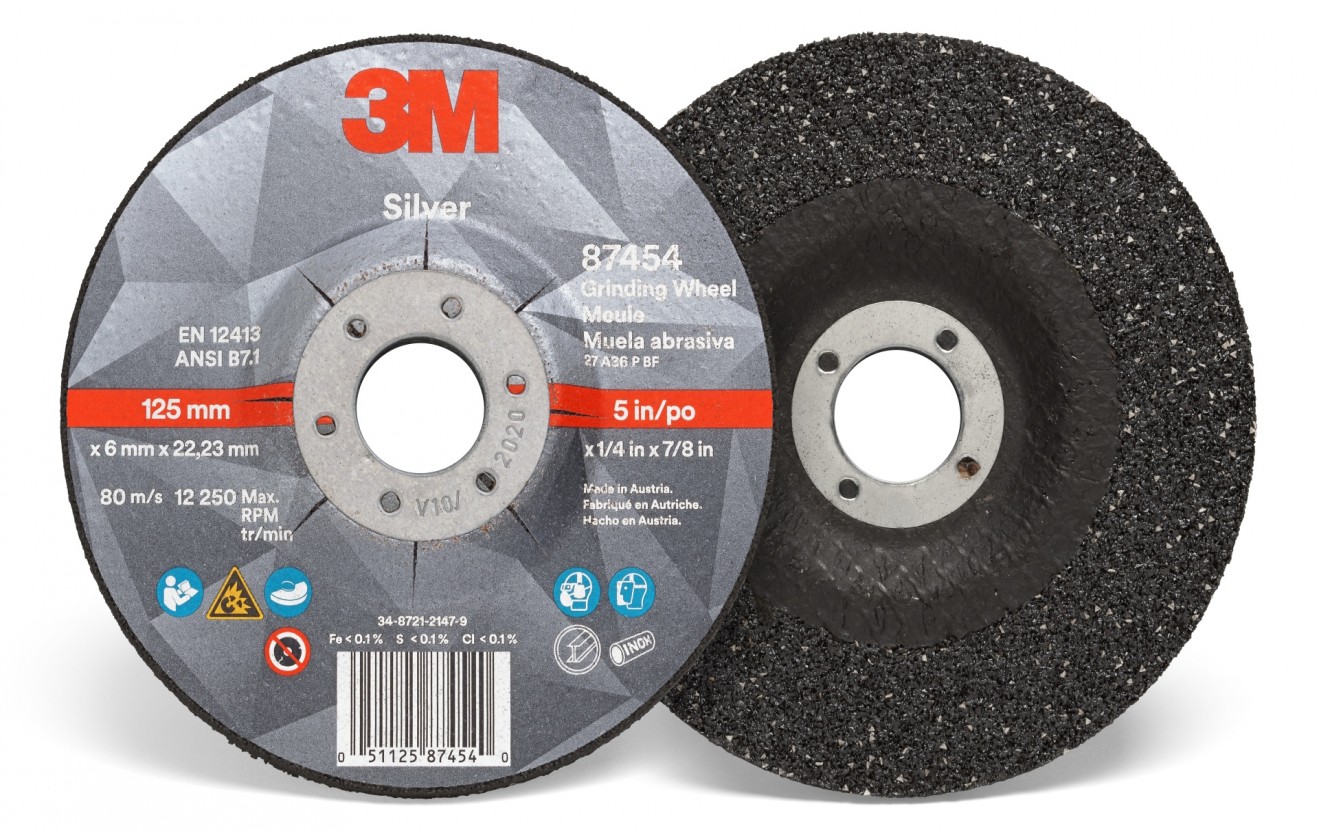 3M? Silver Depressed Centre Grinding Wheel, T27, 115 mm x 7 mm x 22.2 mm - 51787