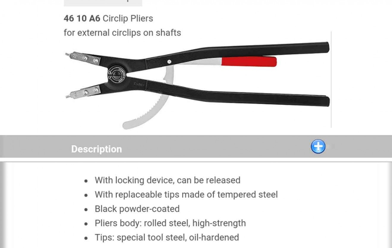 Circlip Pliers for external circlips on shafts 46 10 A6