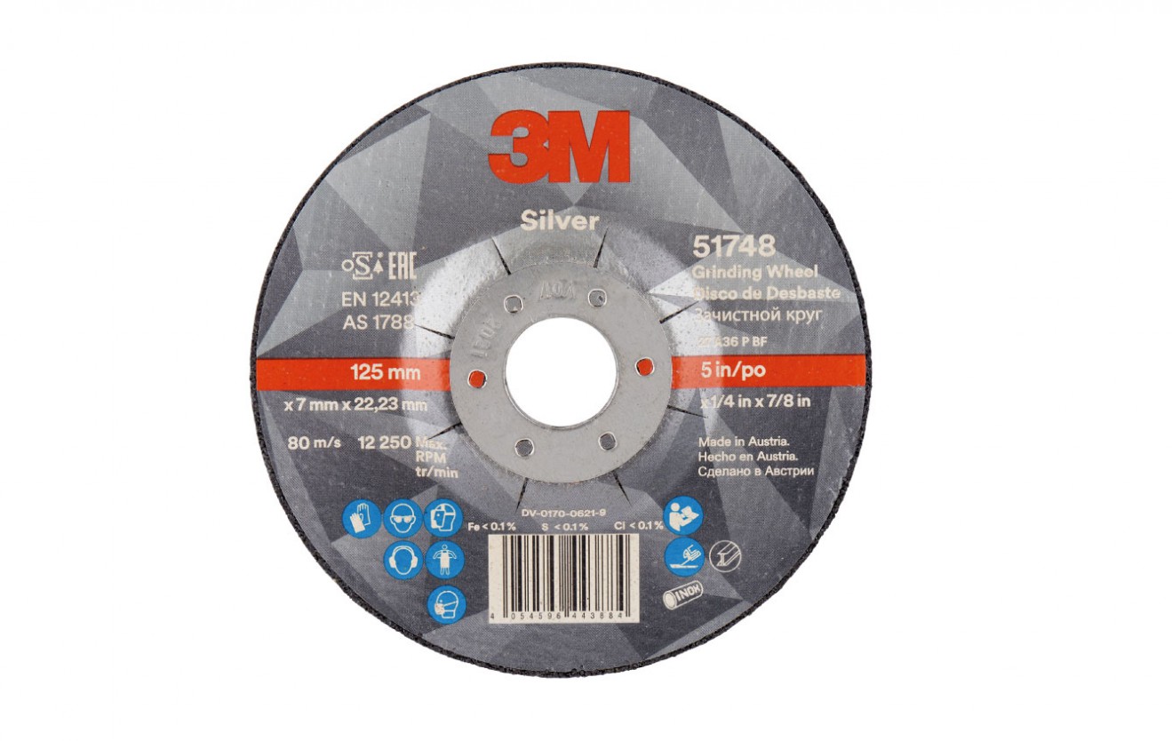 3M? Silver Depressed Centre Grinding Wheel, T27, 125 mm x 7 mm x 22.2 mm