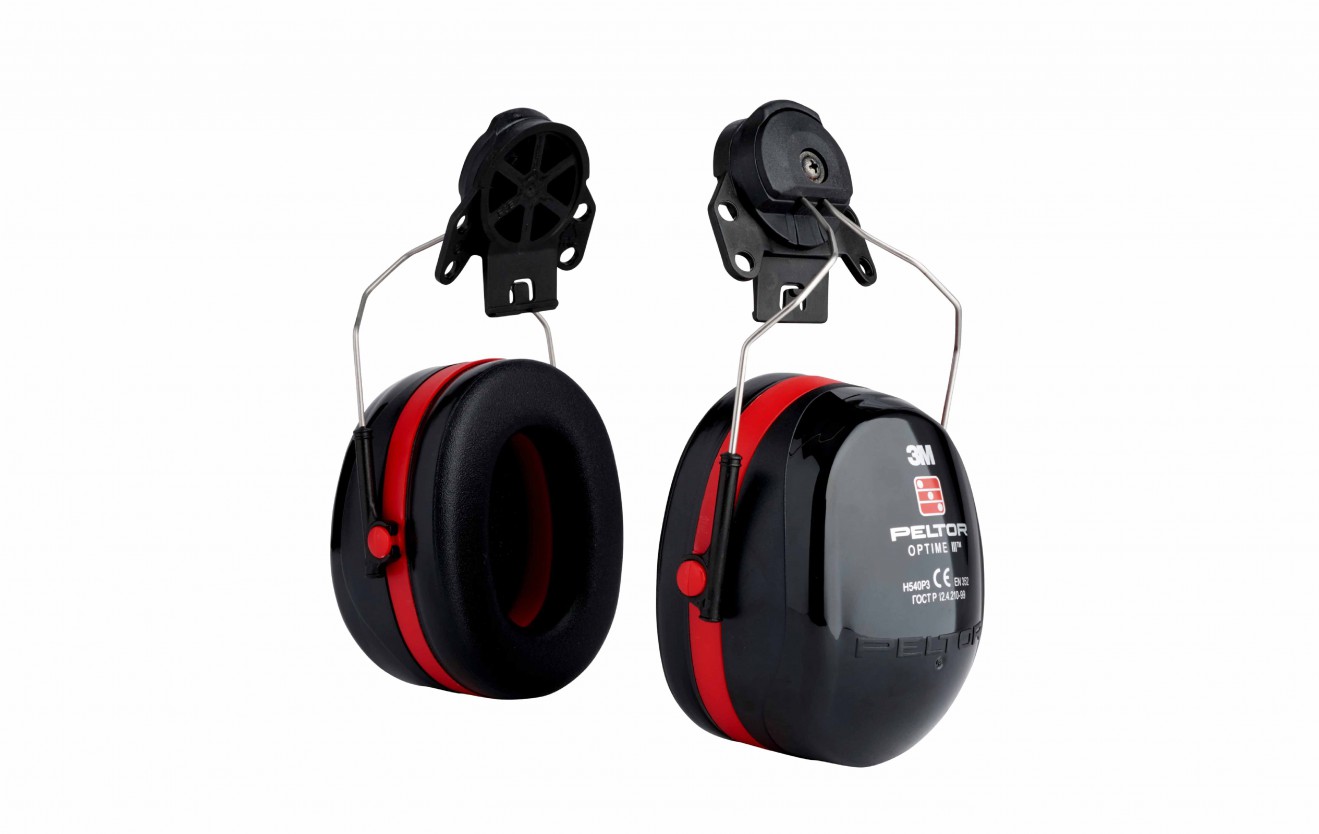 3M™ PELTOR™ Optime™ III Earmuffs, 34 dB, Black/Red, Helmet Mounted, H540P3E-413-SV
