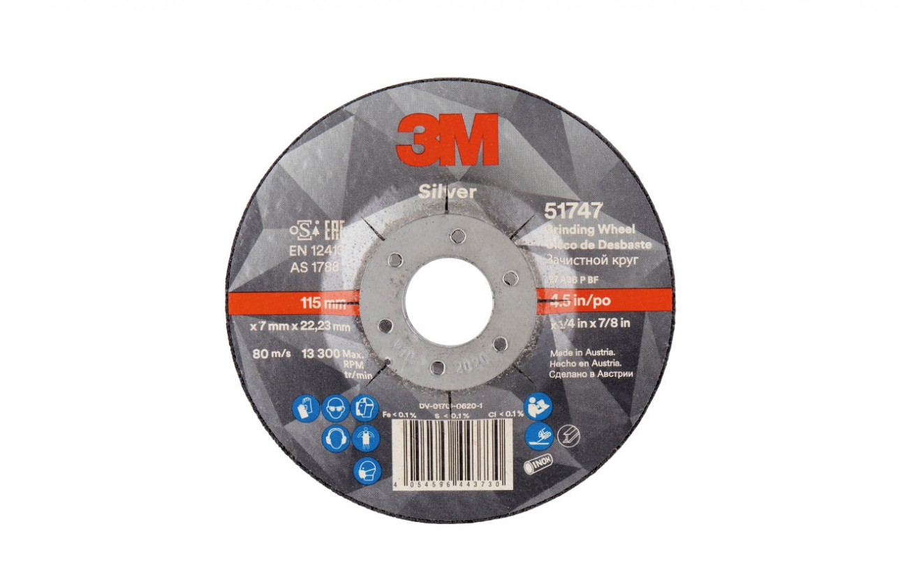 3M? Silver Depressed Centre Grinding Wheel, T27, 115 mm x 7 mm x 22.2 mm - 51787
