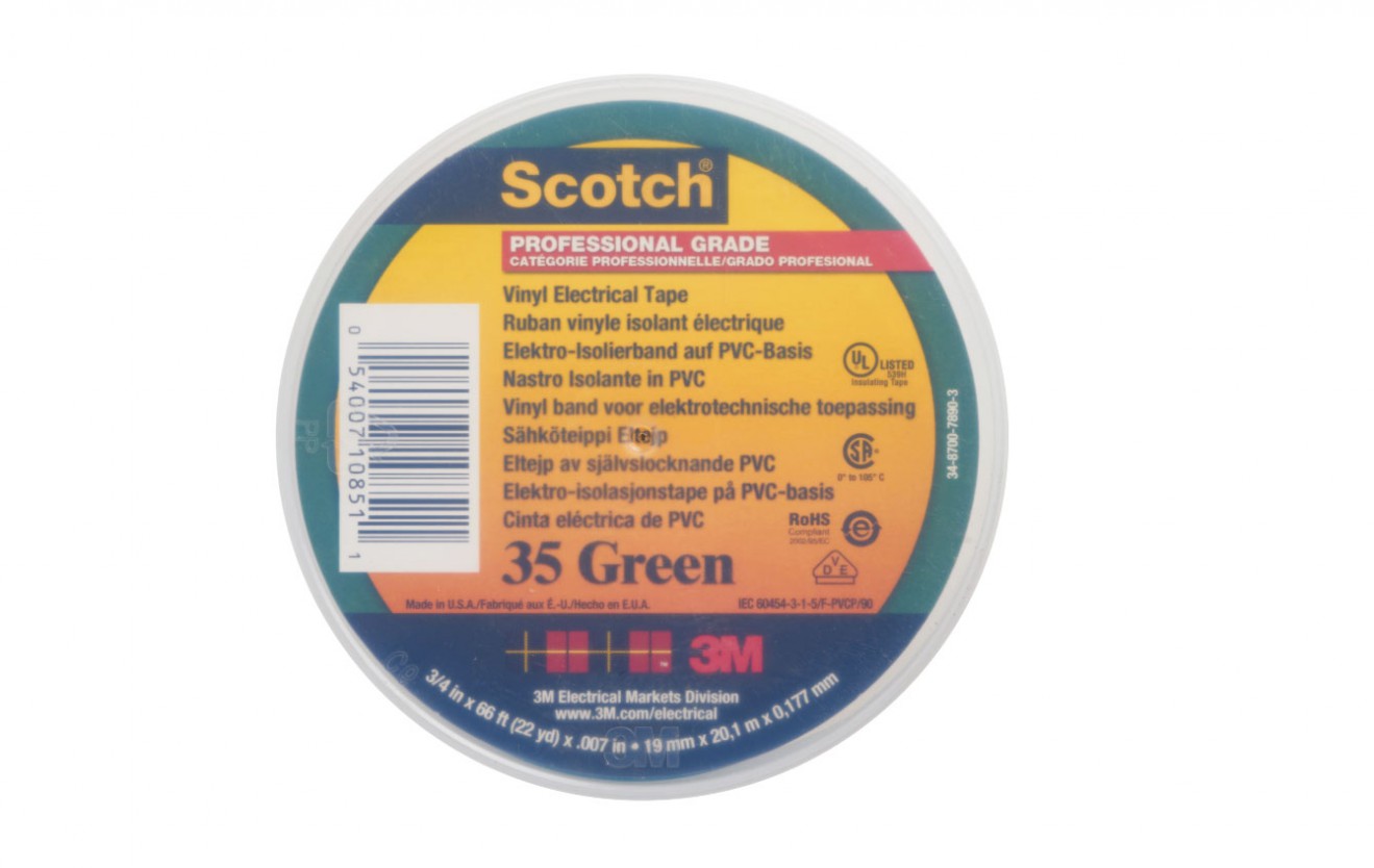 Scotch Vinyl Color-Coding Electrical Tape 35, Green, 19 mm x 20 m