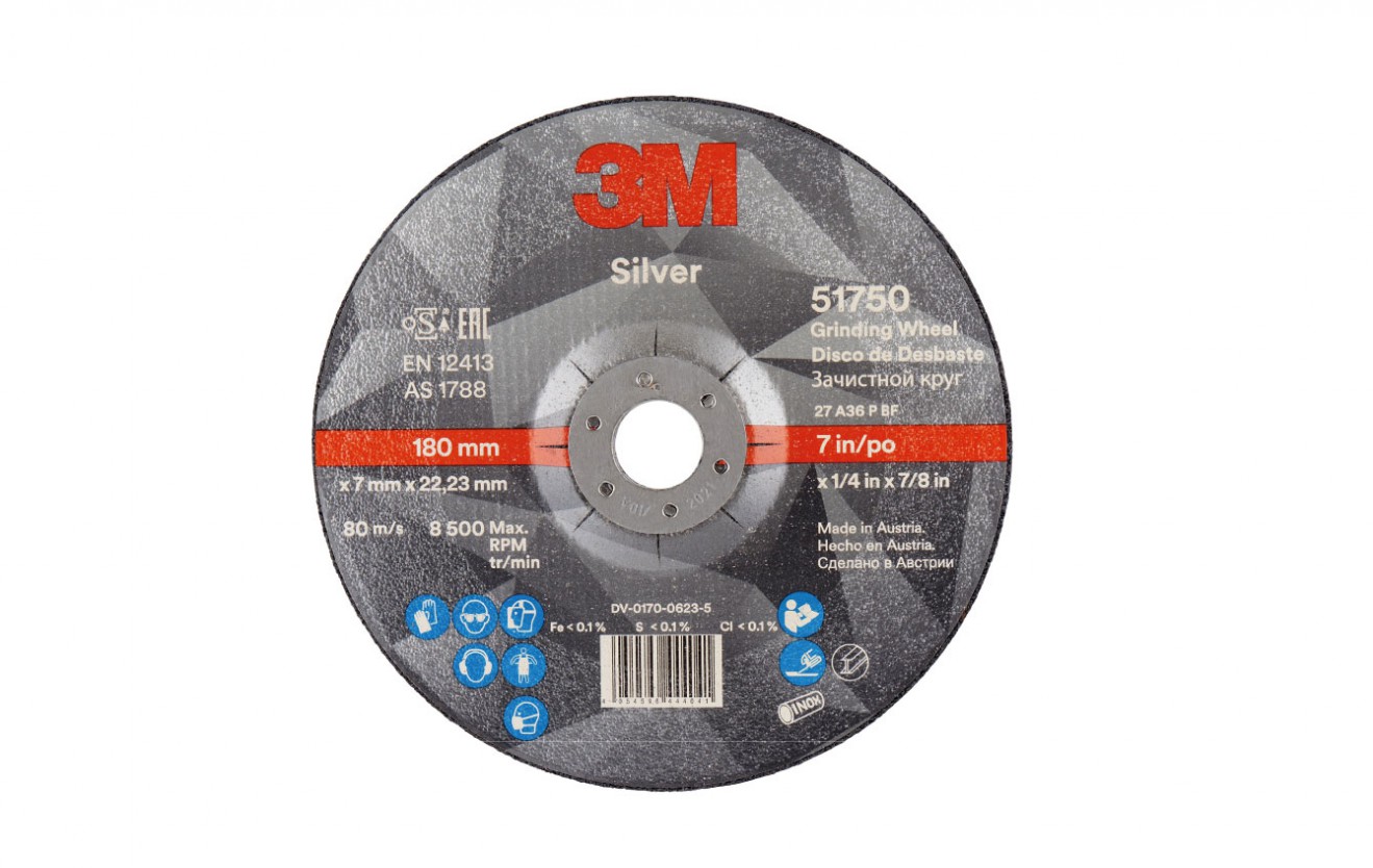 3M? Silver Depressed Centre Grinding Wheel, T27, 178 mm x 7 mm x 22.2 mm