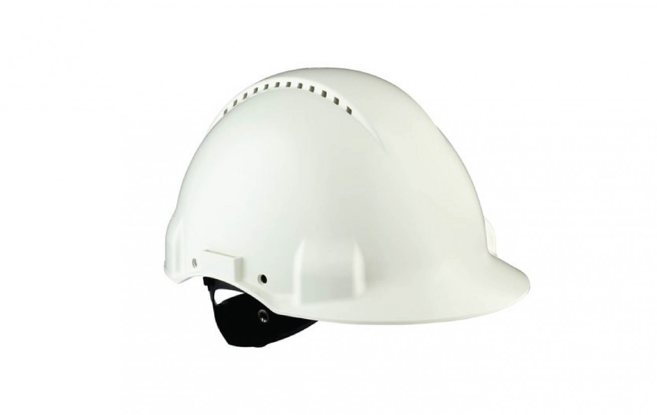 3M? Hard Hat, Uvicator, Ratchet, Ventilated, Plastic Sweatband, White, G3000NUV-VI, 20 ea/Case